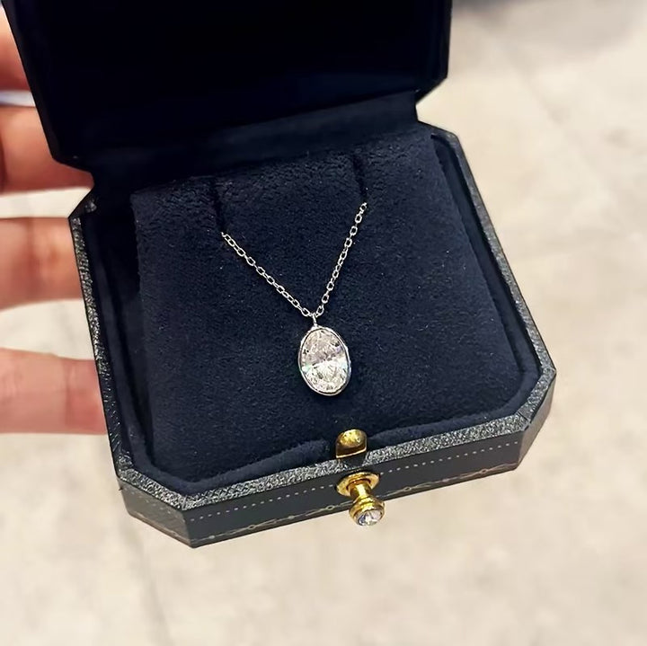 Sterling Silver Classic Oval Diamond Necklace