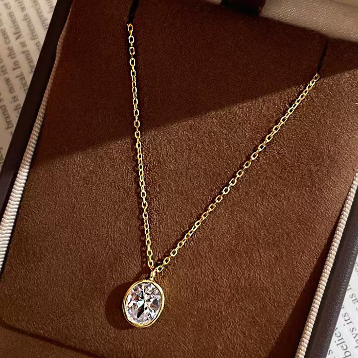 Sterling Silver Classic Oval Diamond Necklace