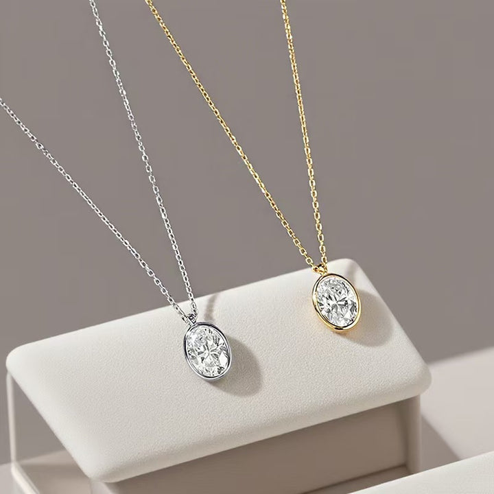 Sterling Silver Classic Oval Diamond Necklace