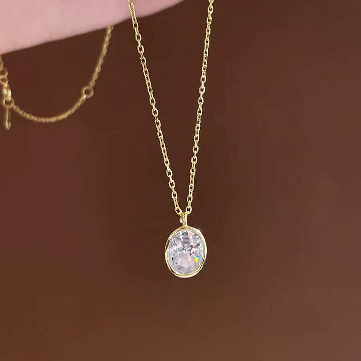 Sterling Silver Classic Oval Diamond Necklace
