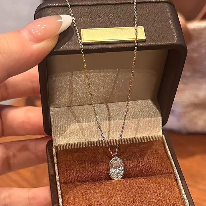 Sterling Silver Classic Oval Diamond Necklace