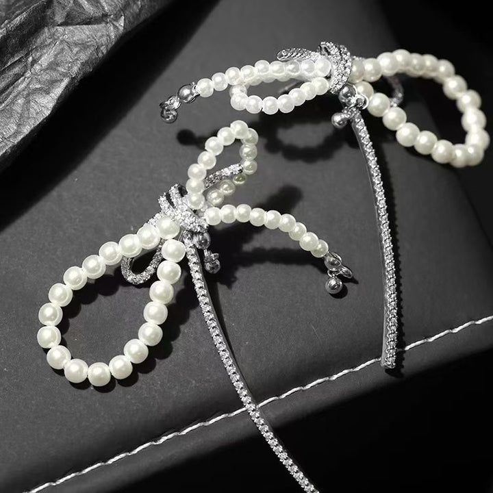 Sterling Silver Bow Pearl Earrings