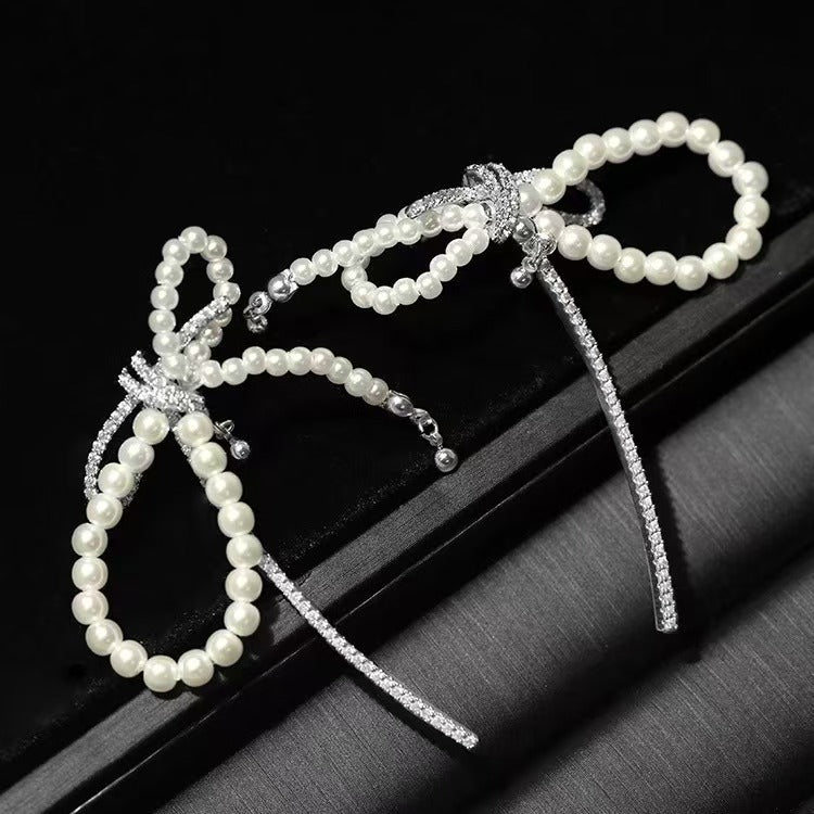 Sterling Silver Bow Pearl Earrings