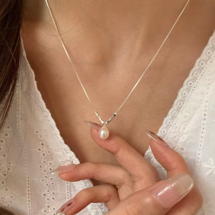 Sterling Silver Natural Freshwater Pearl Pendant Necklace