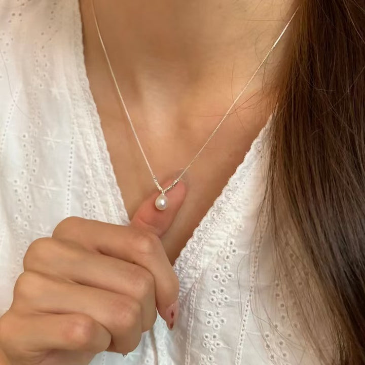 Sterling Silver Natural Freshwater Pearl Pendant Necklace