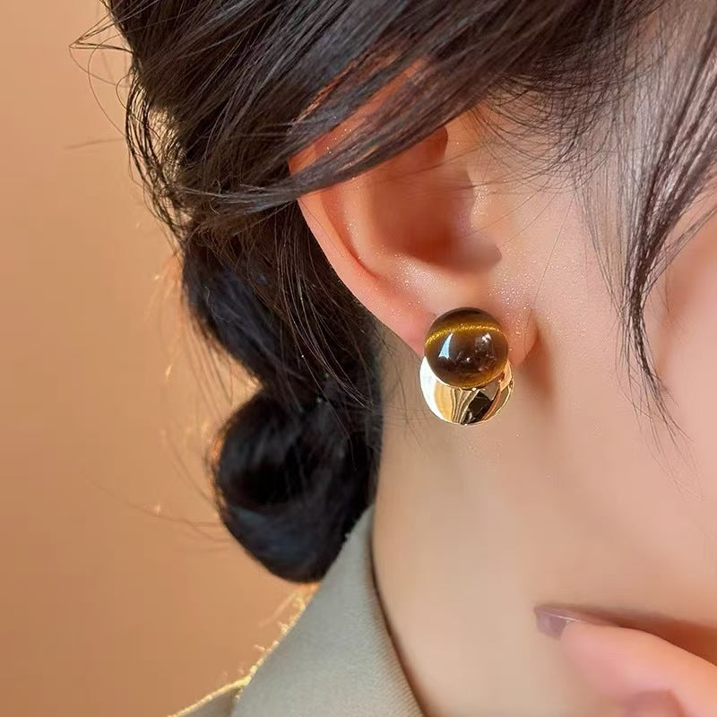 Tiger Eye Stone Gold Plated Stud Earrings
