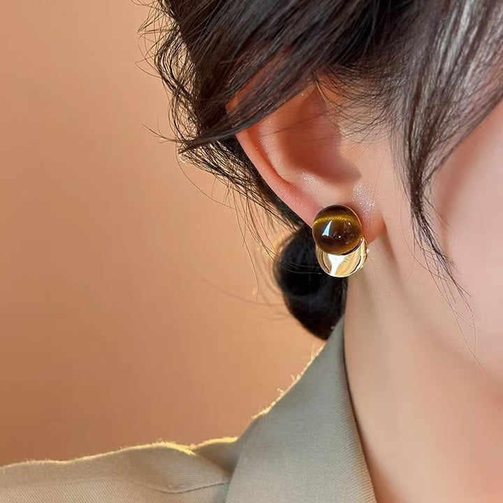 Tiger Eye Stone Gold Plated Stud Earrings