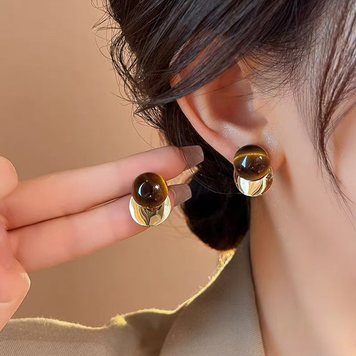Tiger Eye Stone Gold Plated Stud Earrings