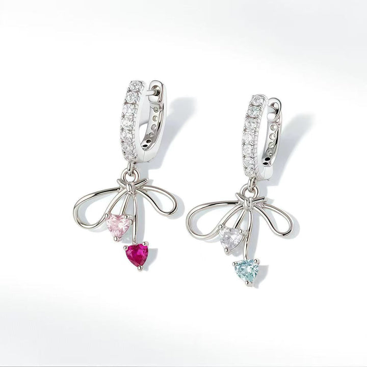 Bow Heart Zircon Drop Earrings