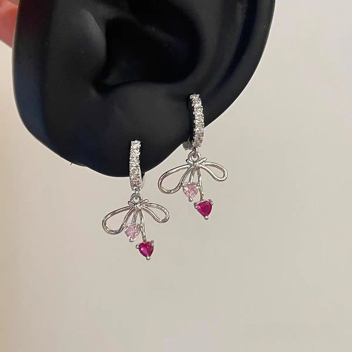 Bow Heart Zircon Drop Earrings