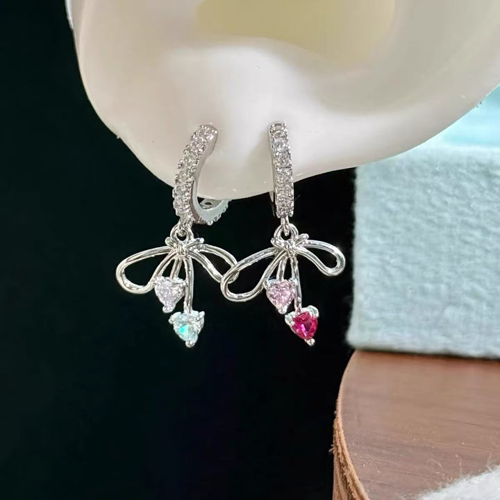 Bow Heart Zircon Drop Earrings