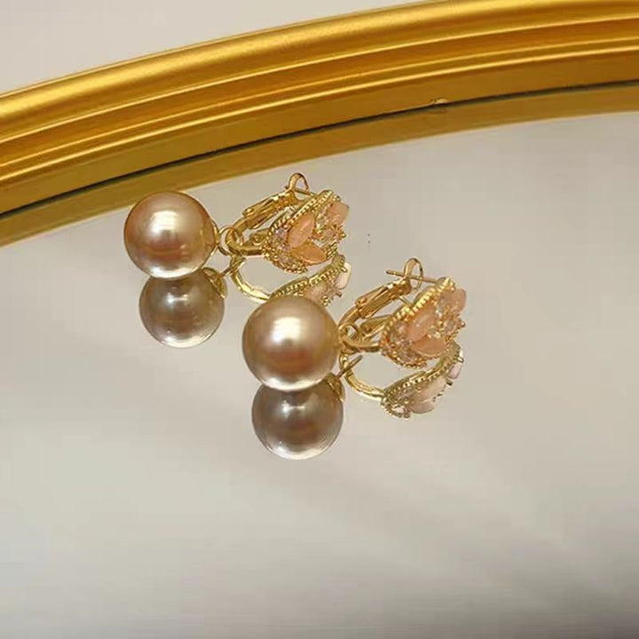 Golden Pearl Leaf Drop Earrings