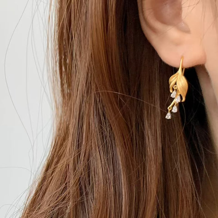 Lily Leaf Drop Earrings with Zircon