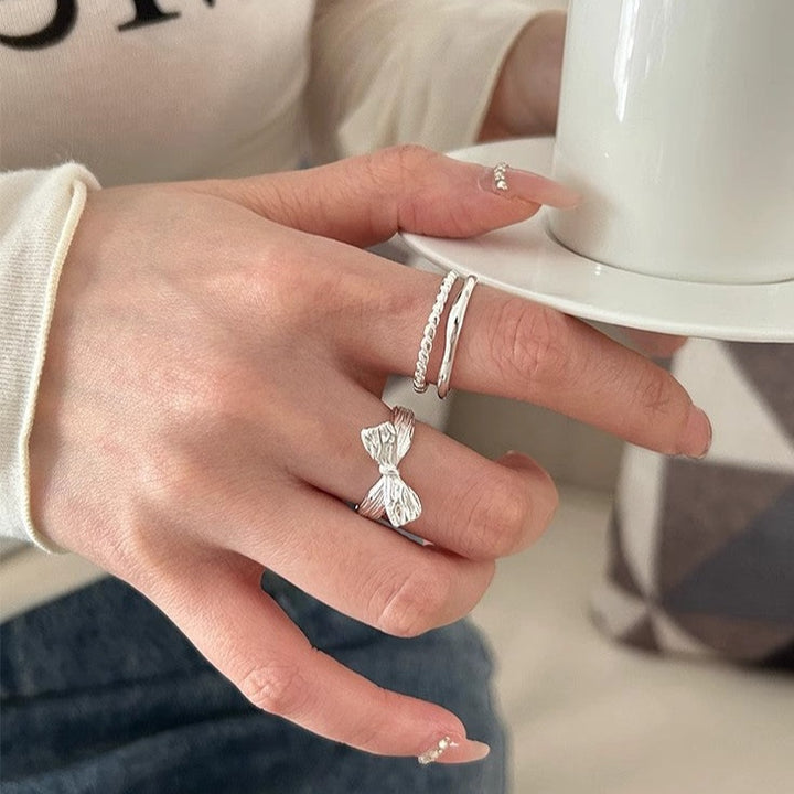 S925 Sterling Silver Textured Bow Ring