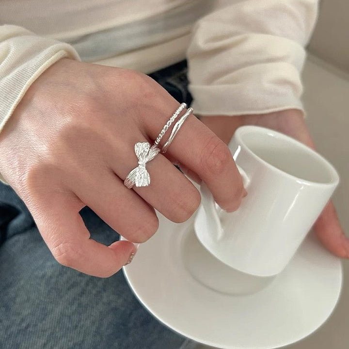 S925 Sterling Silver Textured Bow Ring