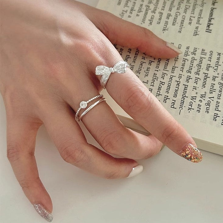 S925 Sterling Silver Textured Bow Ring