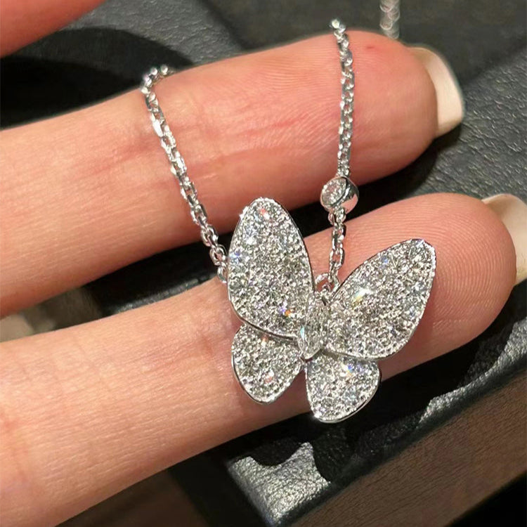 Butterfly Wings Necklace in Sterling Silver with Diamonds