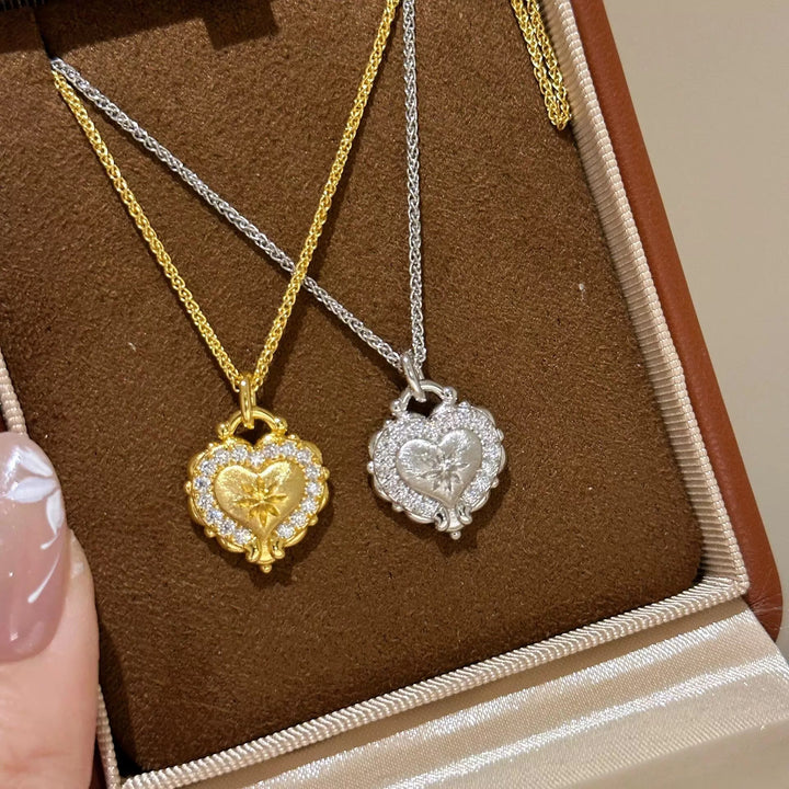 Brushed Heart Diamond Necklace