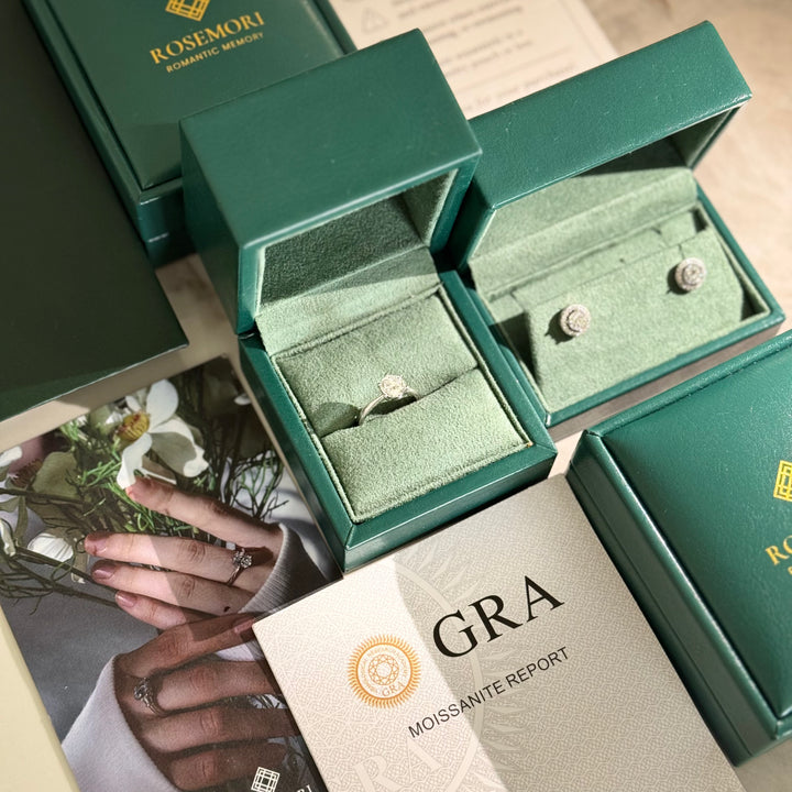 Cosmic Stellar Three-Stone Moissanite Ring