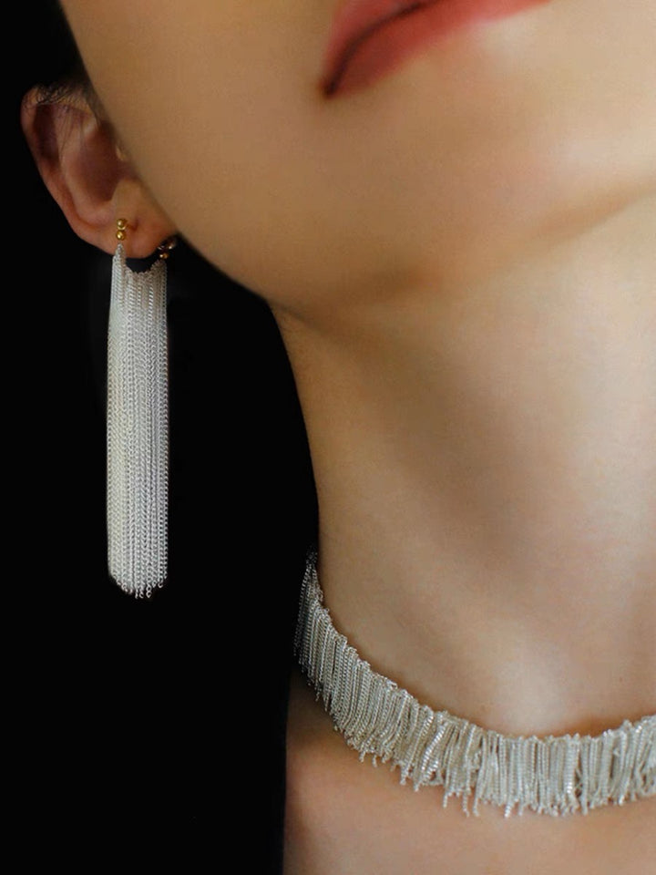 Sparkling Galaxy Waterfall Long Tassel Earrings