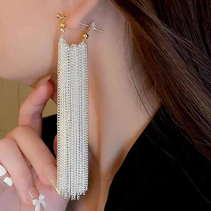 Sparkling Galaxy Waterfall Long Tassel Earrings