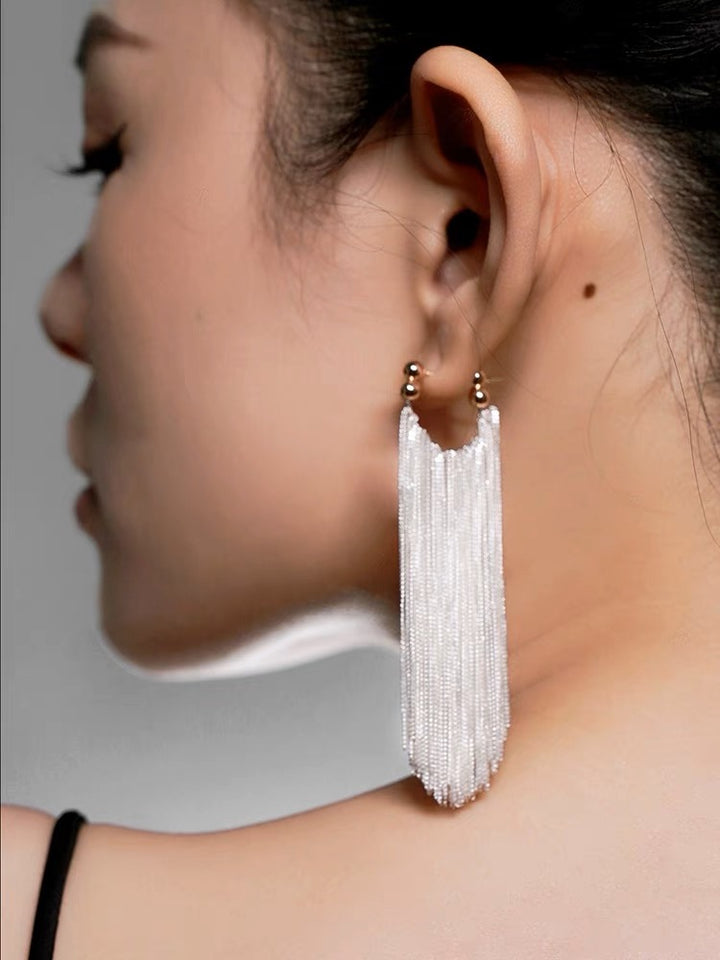 Sparkling Galaxy Waterfall Long Tassel Earrings