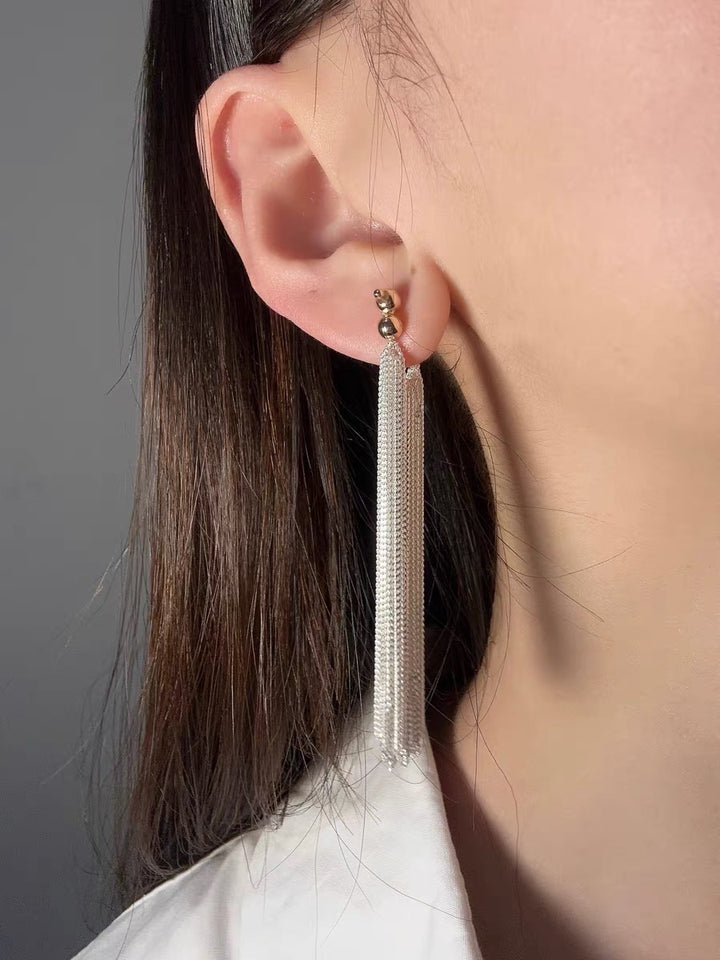 Sparkling Galaxy Waterfall Long Tassel Earrings