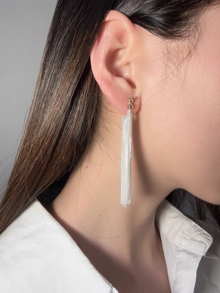 Sparkling Galaxy Waterfall Long Tassel Earrings