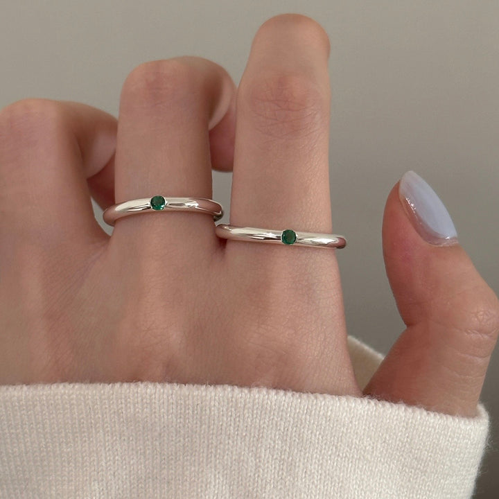925 Sterling Silver Green Zirconia Circle Ring