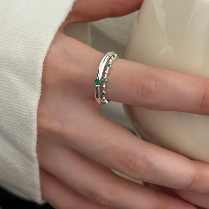 925 Sterling Silver Green Zirconia Circle Ring