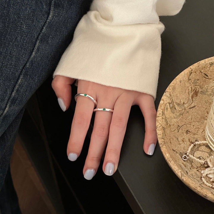 925 Sterling Silver Green Zirconia Circle Ring