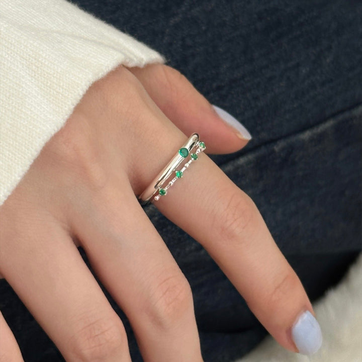 925 Sterling Silver Green Zirconia Circle Ring