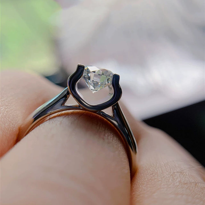 Sterling Silver Bullhorn Moissanite Ring