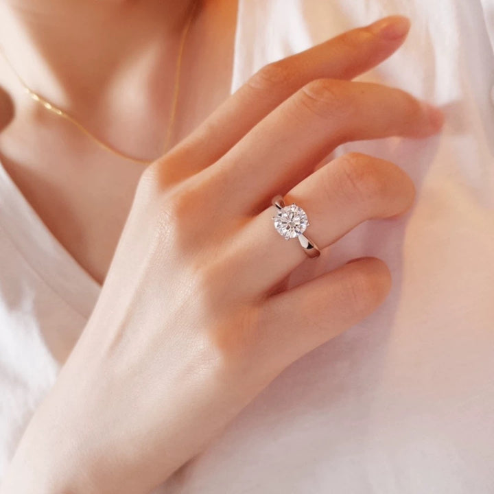 Sterling Silver Bullhorn Moissanite Ring