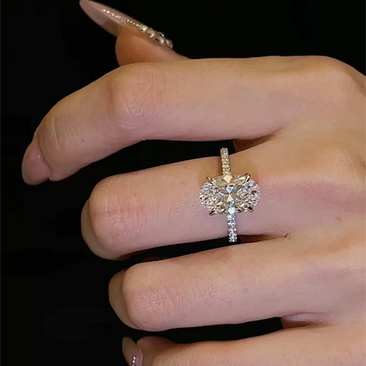 Oval Solitaire Pavé Moissanite Ring