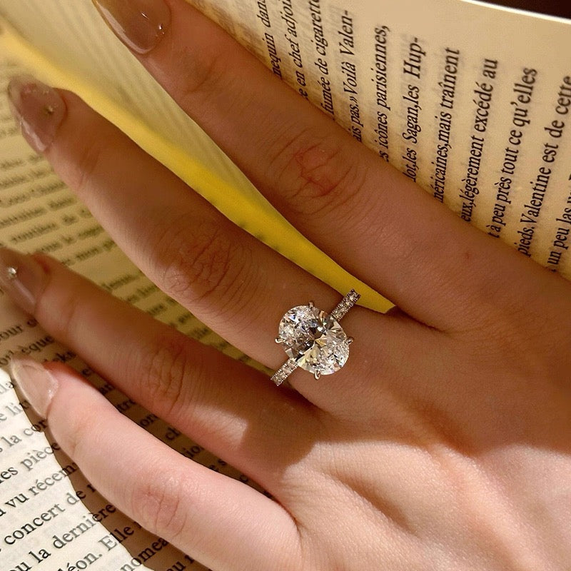 Oval Solitaire Pavé Moissanite Ring