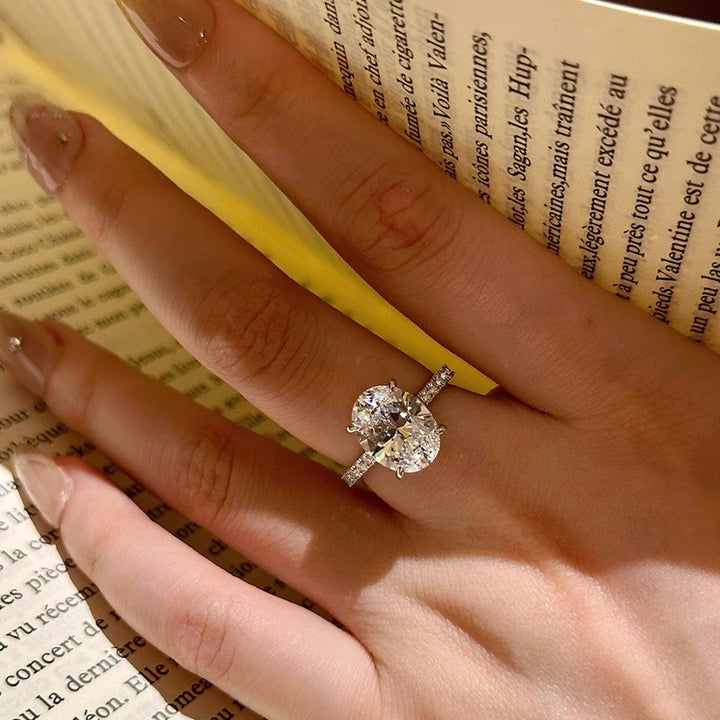 Oval Solitaire Pavé Moissanite Ring