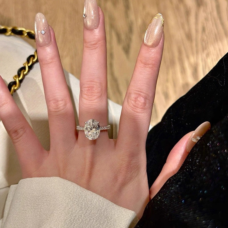 Oval Solitaire Pavé Moissanite Ring