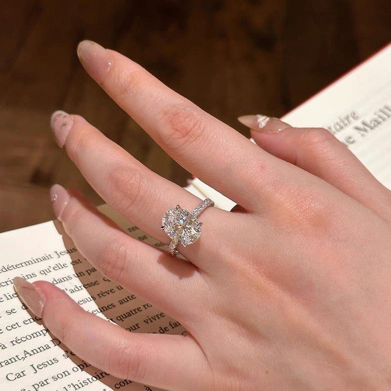 Oval Solitaire Pavé Moissanite Ring