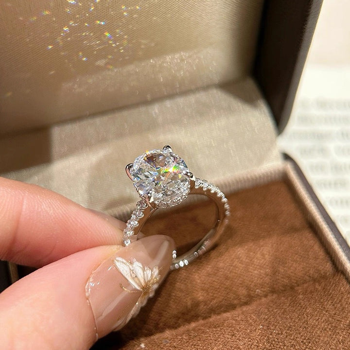 Oval Solitaire Pavé Moissanite Ring