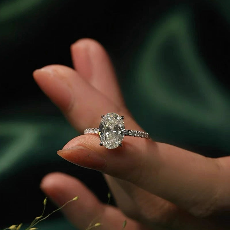 Oval Solitaire Pavé Moissanite Ring