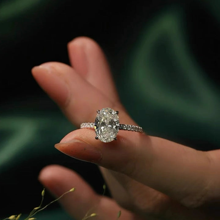 Oval Solitaire Pavé Moissanite Ring