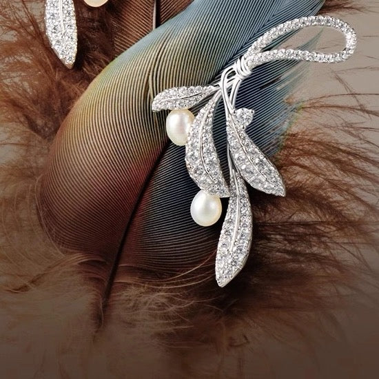 Whispering Leaves Sterling Silver Pearl Earrings