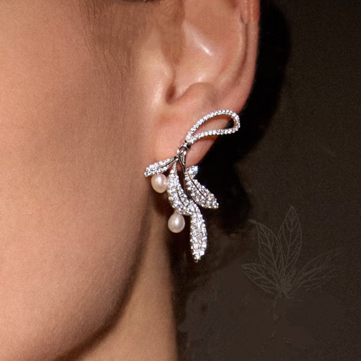 Whispering Leaves Sterling Silver Pearl Earrings