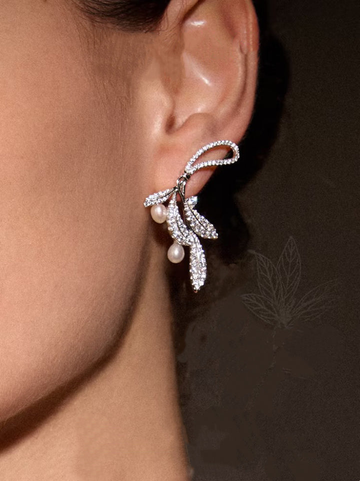 Whispering Leaves Sterling Silver Pearl Earrings