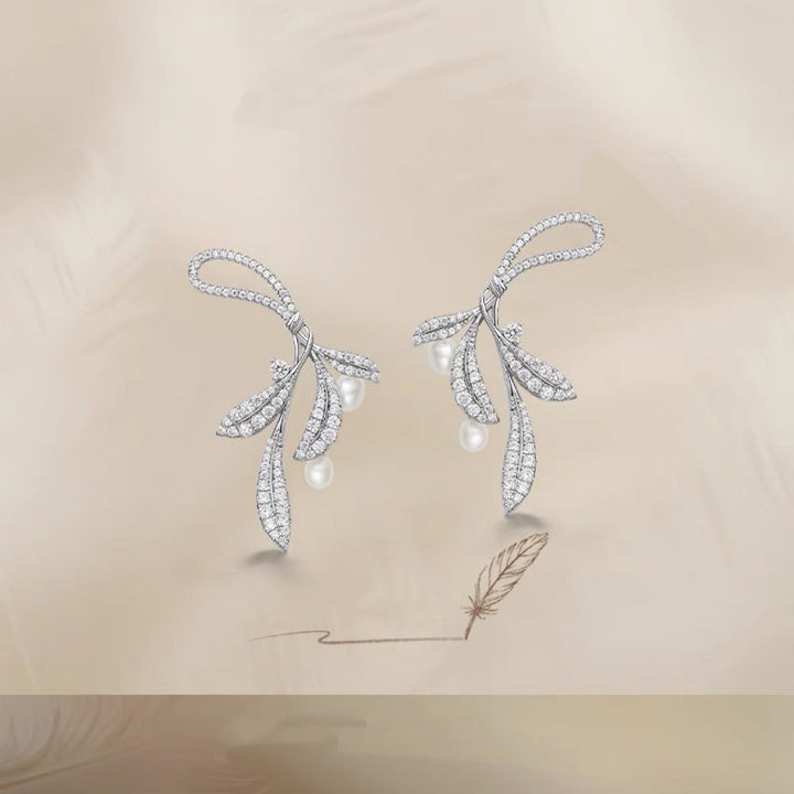 Whispering Leaves Sterling Silver Pearl Earrings