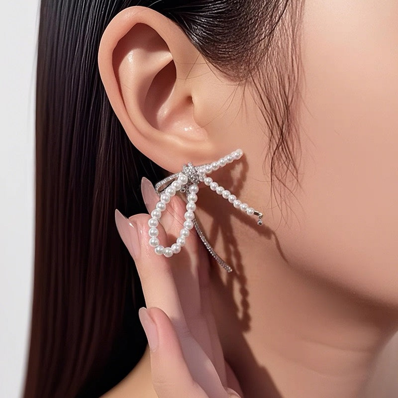 Sterling Silver Bow Pearl Earrings