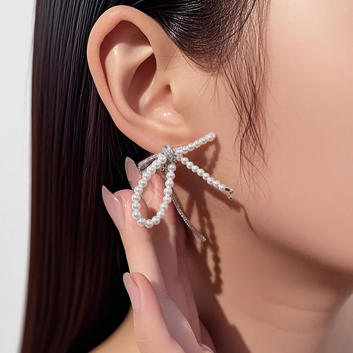 Sterling Silver Bow Pearl Earrings