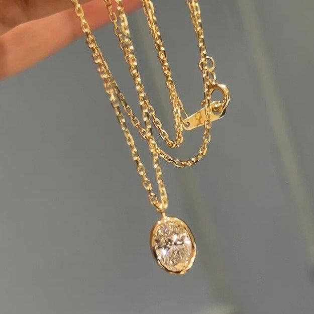 Sterling Silver Classic Oval Diamond Necklace