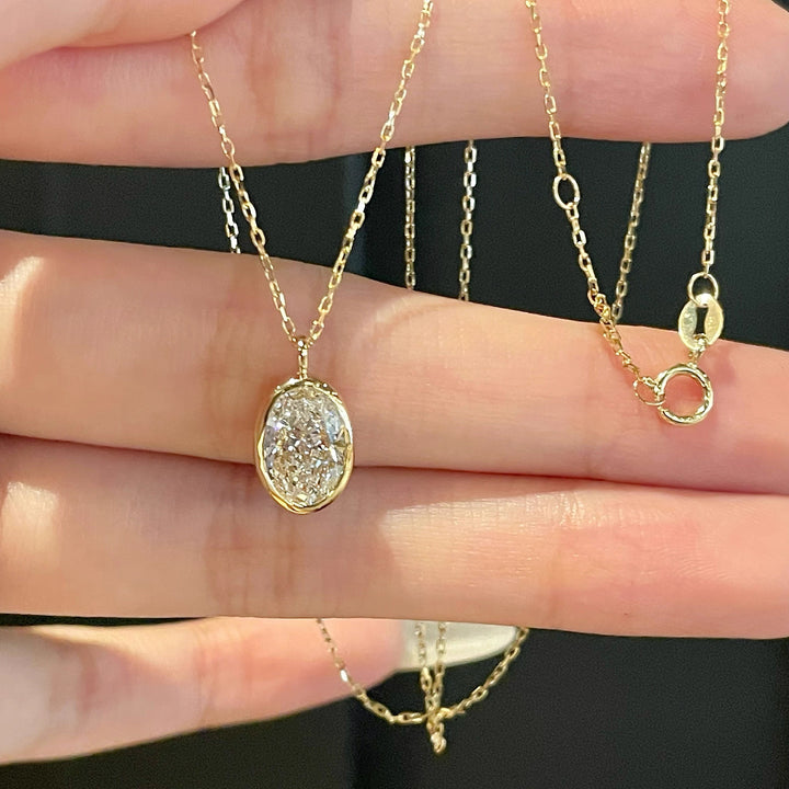 Sterling Silver Classic Oval Diamond Necklace